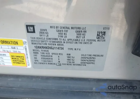 2016 Chevrolet Traverse 2Lt from USA, damaged, VIN 1GNKRHKD9GJ114734